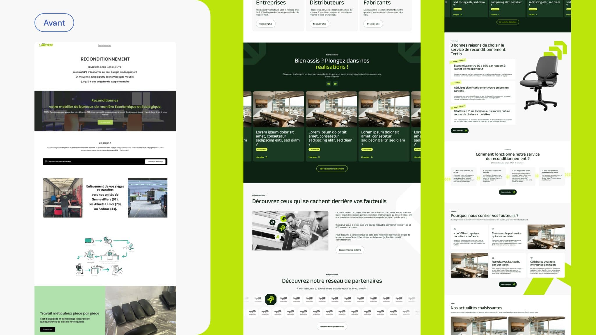 Comparaison entre l'ancienne version du site de Tertio et la nouvelle créée par StandOut