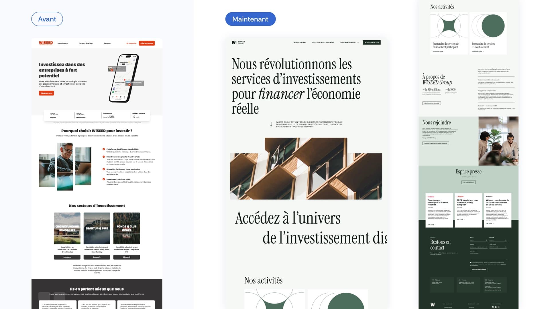 Avant après site internet WiSEED