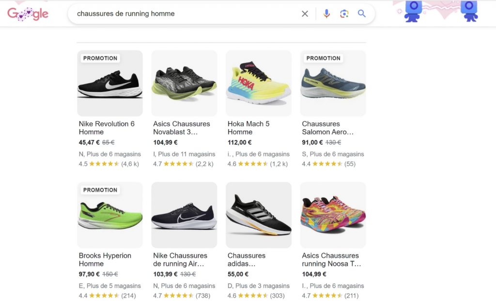 Exemple d'annonces Google Ads Shopping